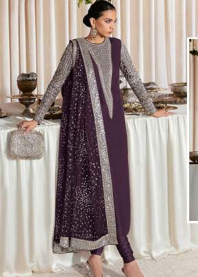 Exclusive Heavy Faux Georgette With Embroidery Sequence Work Pakistani Suit Wine Color DN 1026