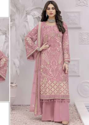 Exclusive Heavy Faux Georgette With Embroidery Sequence  Work Pakistani Suit Pink Color DN 1031