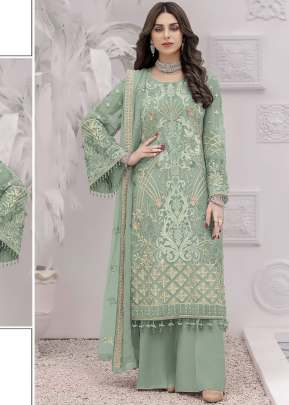 Exclusive Heavy Faux Georgette With Embroidery Sequence  Work Pakistani Suit Light Pista Color DN 1031