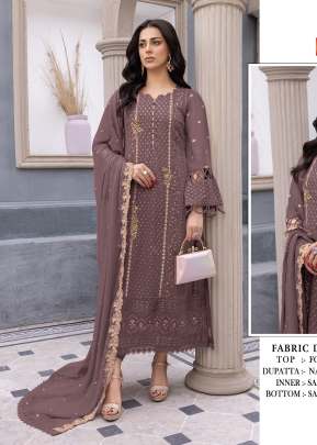 Exclusive Heavy Faux Georgette With Embroidery With Sequence Work Pakistani Suit Brown Color DN 1038