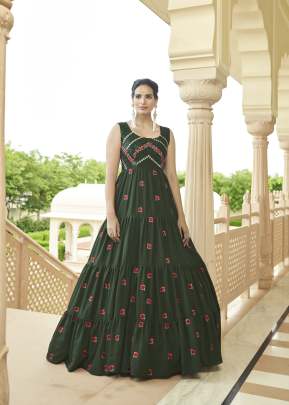 Exclusive Sequence Embroidered Work Anarkali Gown Olive Green Color DN 4781