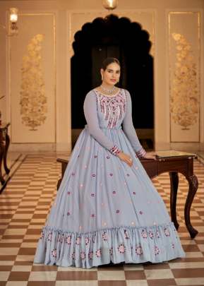 Exclusive Sequence Embroidered Work Anarkali Gown Light Blue Color DN 1472