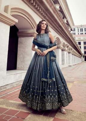 Exclusive Sequence Embroidered Work Anarkali Gown Grey And Blue Color DN 4801