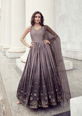 Exclusive Sequence Embroidered Work Anarkali Gown Dusty Pink And Purple Color DN 4804