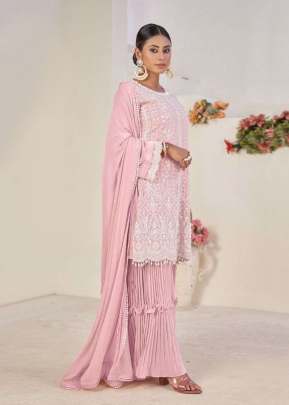 Exclusive Trending Heavy Faux Georgette With Embroidery Work Pakistani Suit Pink Color DN 9122