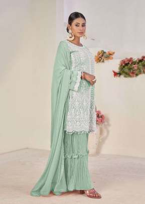 Exclusive Trending Heavy Faux Georgette With Embroidery Work Pakistani Suit Light Pista Color DN 9122