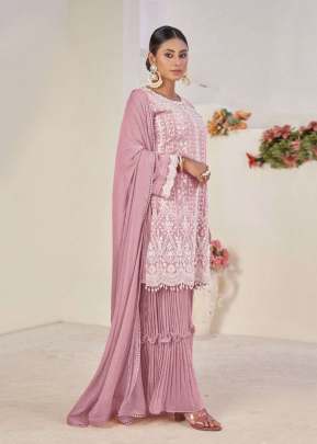 Exclusive Trending Heavy Faux Georgette With Embroidery Work Pakistani Suit Dark Pink Color DN 9122