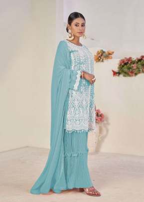 Exclusive Trending Heavy Faux Georgette With Embroidery Work Pakistani Suit Sky Color DN 9122