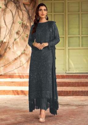 Exclusive Trending Heavy Faux Georgette With Embroidery Sequence Work Pakistani Suit Dark Grey Color DN 1006