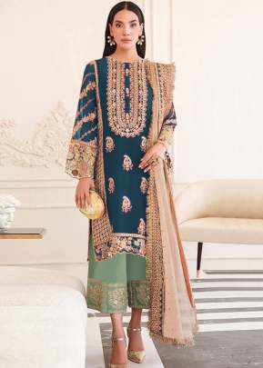 Exclusive Trending Heavy Faux Georgette With Embroidery Sequence Work Pakistani Suit Rama Color DN 1017