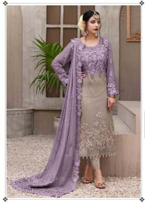 Exclusive Trending Heavy Faux Georgette With Embroidery Sequence Work Pakistani Suit Lavender Color DN 9109