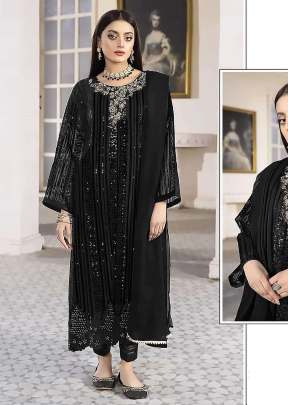 Exclusively Trending Heavy Fox Georgette With Embroidery Sequence Work Pakistani Suit Black Color DN 1030