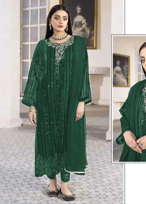 Exclusively Trending Heavy Fox Georgette With Embroidery Sequence Work Pakistani Suit Green Color DN 1030