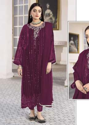 Exclusively Trending Heavy Fox Georgette With Embroidery Sequence Work Pakistani Suit Wine Color DN 1030