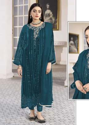 Exclusively Trending Heavy Fox Georgette With Embroidery Sequence Work Pakistani Suit Rama Color DN 1030