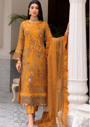 Fancy Designer Faux Georgette Embroidery Work Pakistani Suit Orange Color DN 106