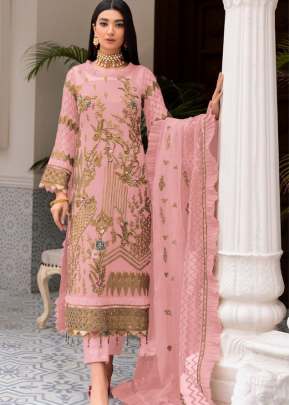 Fancy Designer Faux Georgette Embroidery Work Pakistani Suit Yellow Pink Color DN 106