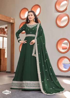 Fancy Designer Faux Georgette With Embroidery Dori Work Anarkali Gown Green Color DN 1001