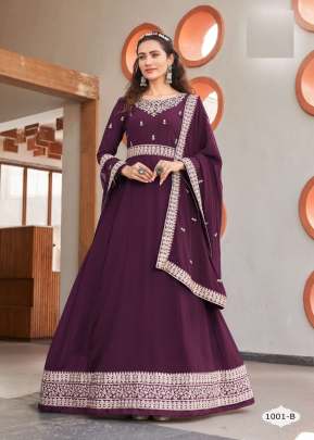 Fancy Designer Faux Georgette With Embroidery Dori Work Anarkali Gown Wine Color DN 1001