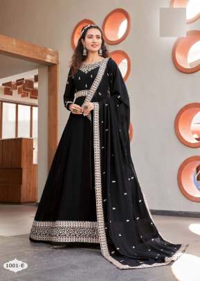 Fancy Designer Faux Georgette With Embroidery Dori Work Anarkali Gown Black Color DN 1001