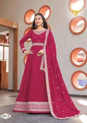 Fancy Designer Faux Georgette With Embroidery Dori Work Anarkali Gown Rani Color DN 1001