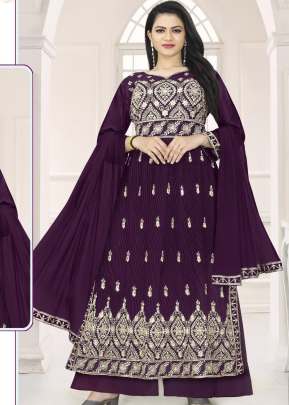 Fancy Designer Faux Georgette With Four Side Less Work Dupatta Nayra Cut Suit Wine Color DN 5023