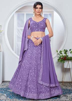 Fancy Designer Faux Georgette With Embroidery Sequence Work Lehenga Choli Light Purple Color DN 2242