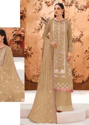 Fancy Designer Georgette Heavy Embroidery Work Pakistani Suit Light Brown Color R DN 557 NX