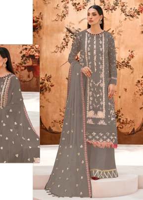 Fancy Designer Georgette Heavy Embroidery Work Pakistani Suit Grey Color R DN 557 NX