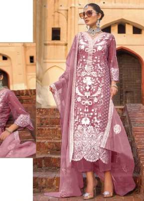 Fancy Designer Heavy Net With Embroidery Work Pakistani Suit Pink Color R DN 516