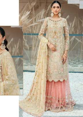 Fancy Designer Georgette  With Embroidery Work Pakistani Suit Cream Color R DN 562