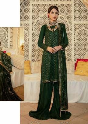 Fancy Designer Georgette With Heavy Embroidery Work Pakistani Suit Bottle Green Color R DN 437