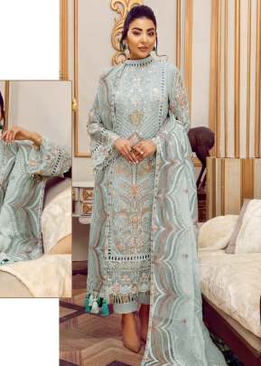 Fancy Designer Georgette With Heavy Embroidery Work Pakistani Suit Bright Grey Color R DN 536