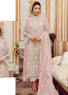 Fancy Designer Georgette With Heavy Embroidery Work Pakistani Suit Pink Color R DN 536