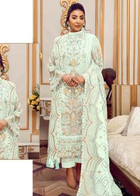 Fancy Designer Georgette With Heavy Embroidery Work Pakistani Suit Tea Green Color R DN 536