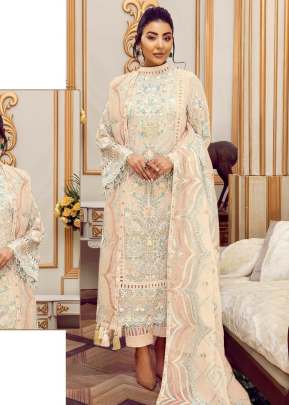 Fancy Designer Georgette With Heavy Embroidery Work Pakistani Suit Cream Color R DN 536