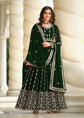 Fancy Designer Heavy Embroidery With Sequence Work Anarkali Suits Green Color DN 2068