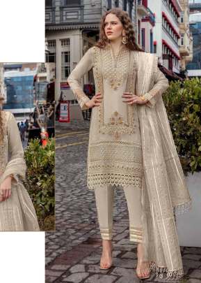 Fancy Designer Organza Work With Embroidery Work Pakistani Suit Cream Color R DN 567 NX