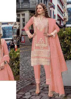 Fancy Designer Organza Work With Embroidery Work Pakistani Suit Peach Color R DN 567 NX