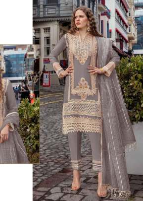 Fancy Designer Organza Work With Embroidery Work Pakistani Suit Grey Color R DN 567 NX