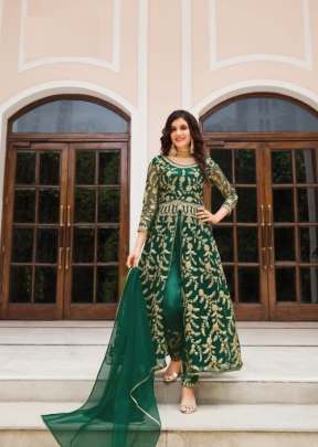 Fancy Designer Pure Butterfly Net With Sequence Work Anarkali Suit Green Color SN DN 2067