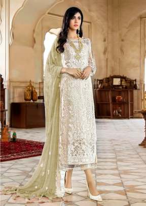 Fancy Faux Georgette Embroidered Pakistani Suit White And Ivory Cream Color DN 119