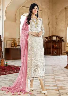 Fancy Faux Georgette Embroidered Pakistani Suit White And Pink Color DN 119