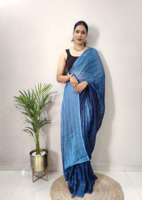 Fancy Satin Butti With Attractive Soft Pure Ready To Wear Saree Blue Color