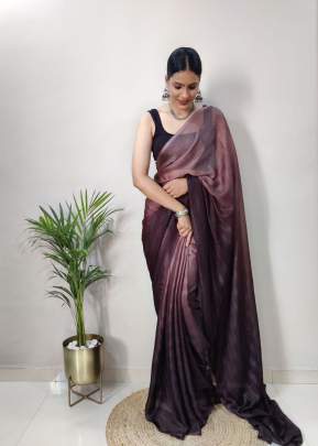 Fancy Satin Butti With Attractive Soft Pure Ready To Wear Saree Chiku Color