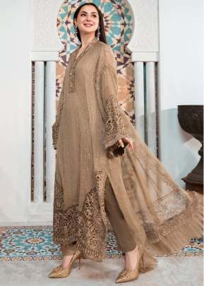 Faux Georgette Embroidery Work Pakistani Suit Chiku Color DN 121