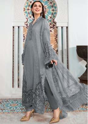 Faux Georgette Embroidery Work Pakistani Suit Grey Color DN 121