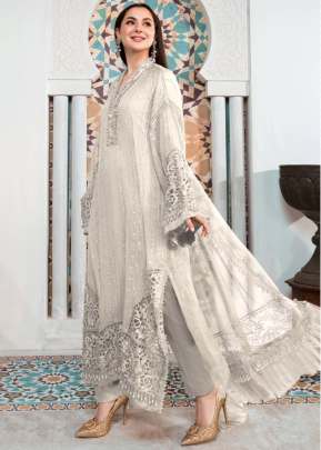 Faux Georgette Embroidery Work Pakistani Suit Off White Color DN 121