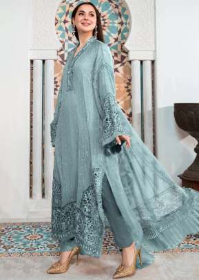 Faux Georgette Embroidery Work Pakistani Suit Blue Color DN 121