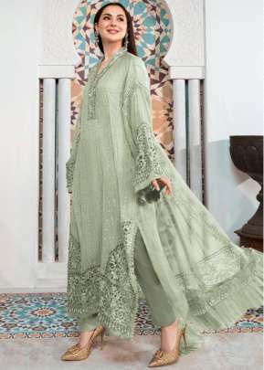 Faux Georgette Embroidery Work Pakistani Suit Pista Color DN 121